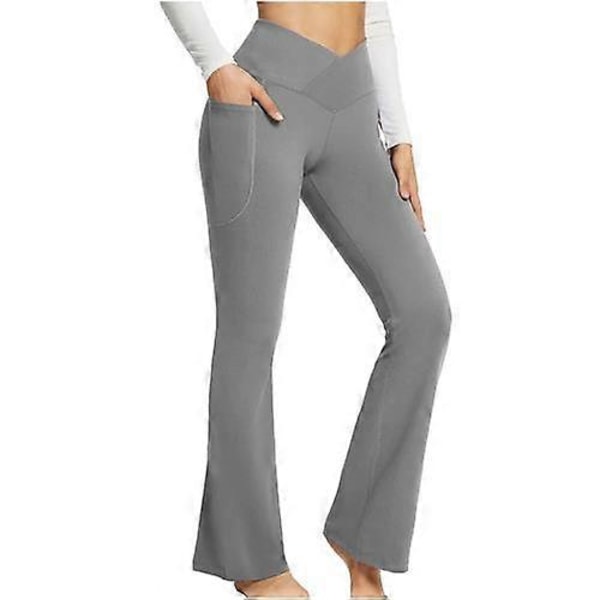 Naisten Crossover-leveälahkeiset leggingsit, korkeavyötäröiset jooga-urheiluhousut Grey M
