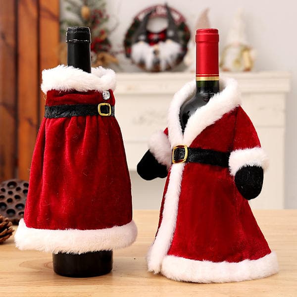 2 stk. julepynt nederdele kjoler vinsæt, vinovertræk til julebordsdekoration