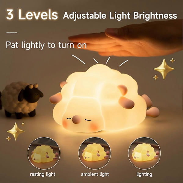 LED Natlampe til Børn, 3-Niveaus Dæmpbar Natlampe til Børneværelse, Fødevaregodkendt Silikone Squishy Lampe Perfekt Sengelampe med Touch