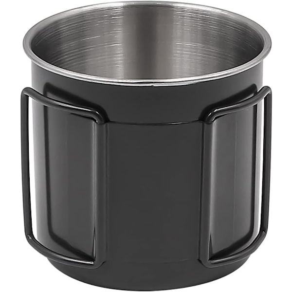 Set med 2 hopfällbara koppar 330 ml 304 rostfritt stål kaffe te vattenkopp för utomhusvandring matlagning camping pot öppen eld (svart)