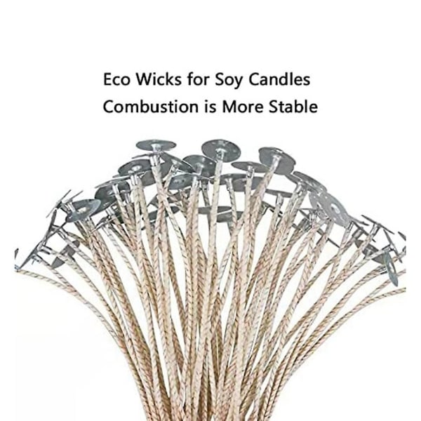 100 kpl Eco Wicks soijakynttilöitä varten, 8 tuuman esivahattu kynttilänsydän kynttilänvalmistukseen, paksu kynttilän sydän