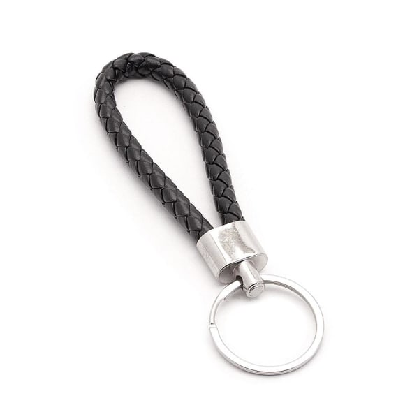 Elegant nyckelring - Flätat läderband - Flera färger Svart Leather