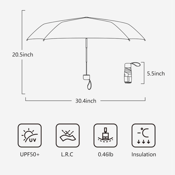 Miniparaply med UPF50+ skydd, lätt och kompakt paraply för kvinnor och barn, bärbar UV-paraply med förvaringslåda, damhandväskstorlek BLUE