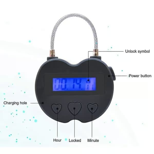 Smart tidslås LCD-display timer USB-uppladdningsbar temporär timer hänglås återställningsbar elektronik 1pack