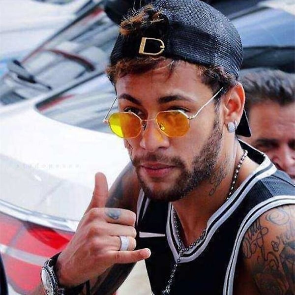 Neymar aurinkolasit miehille, merkkisuunnittelija, pieni kehys, monikulmio, kirkkaat linssit, aurinkolasit naisille, vintage-tyyliset aurinkolasit, kuusikulmainen metallikehys Style 1