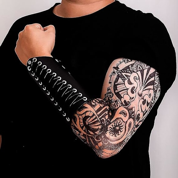 2 st Arm Gauntlets för män Steampunk rustning handledsskydd PU läder manschetter för kostym Black
