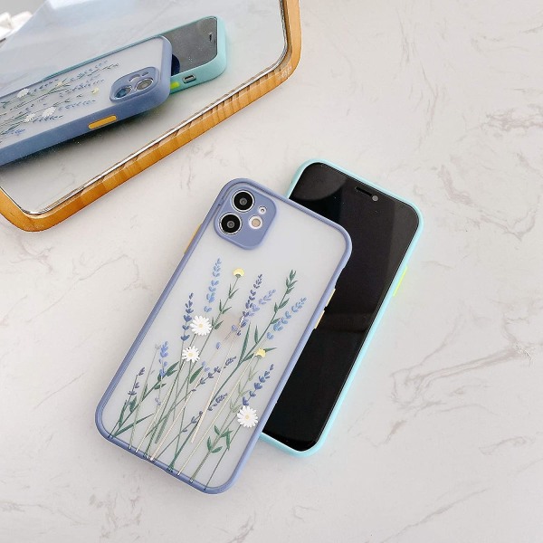 Kompatibel for Iphone 12 Deksel For Flower Clear Frosted Pc Back Floral Girls Kvinne Og Myk Beskyttende Silikon Slim Case