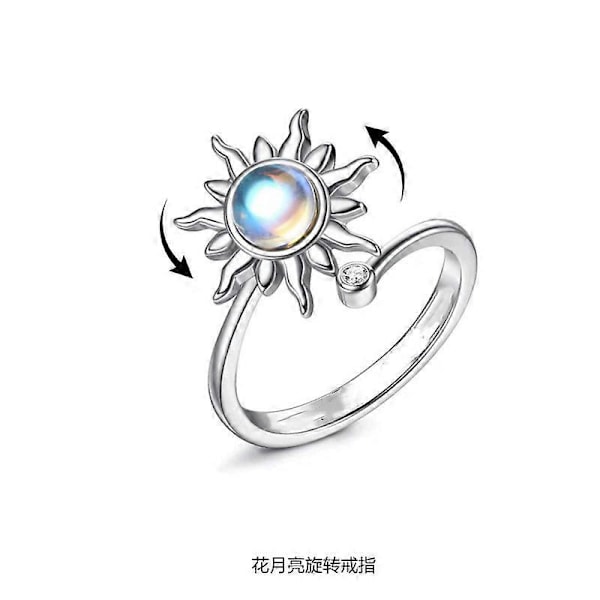 Fidget-sormus naisille tytöille avoin säädettävä ahdistussormus auringonkukka päivänkakkara kuukivi tähti rystysormukset spinner-sormukset Silver