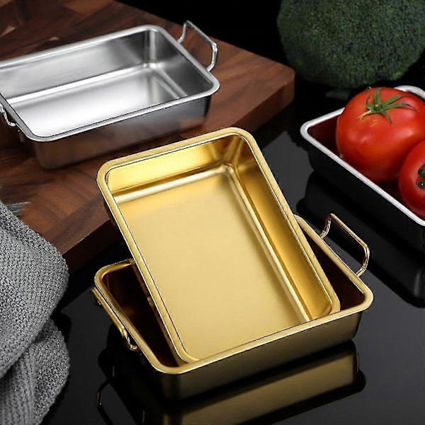 304 Rostfritt Stål Kvadratisk Tallrik För Snacks Grill Dessertbricka Hemkök Matbord Tallrikar Nötter Kakan Fruktbricka Multifunktionell Förvaringstallrikar Silver With ears