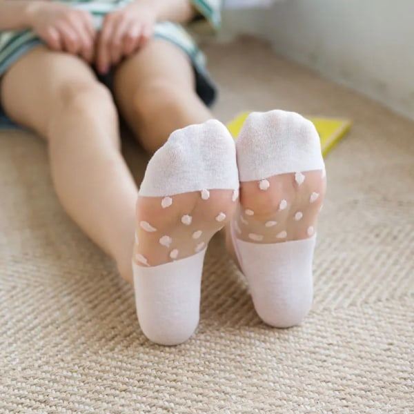 Mjuka Dam Spets Båtsockar Osynliga Sockor 5 Par Tunn Kristallglas Silke No Show Sockor Stickade Låga Transparenta Korta Sommarsockor White
