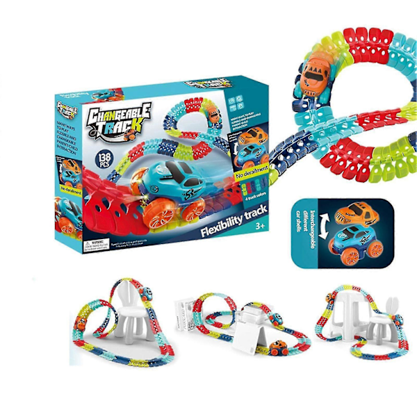 Muuttuva Rata LED-valoilla Kilpa-auto Joustava Rata & Sähköautosetti JZ 138pcs