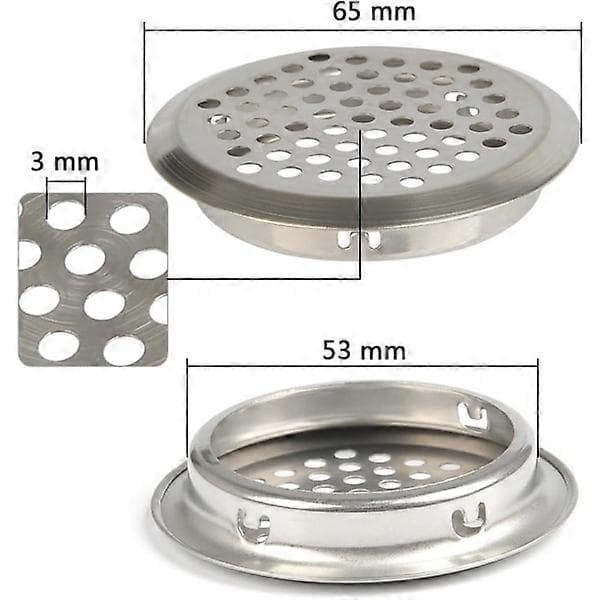 20 stk. 53 mm RUSTFRI STÅL Ventilationsrist Rund Maske Åndbar