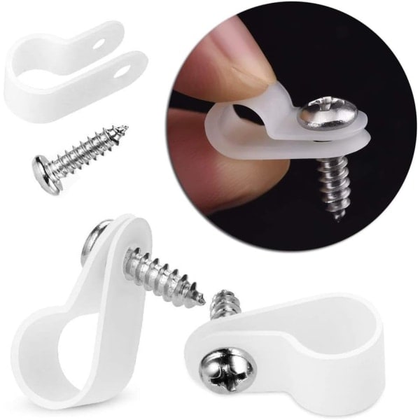 100 stk. Hvide Nylon R-Klips 1/4\" Genanvendelige Holder til Tråd M