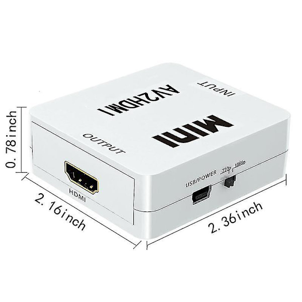 RCA till HDMI 1080P AV till HDMI Videokonverteradapter som stöder PAL/NTSC PC Laptop White