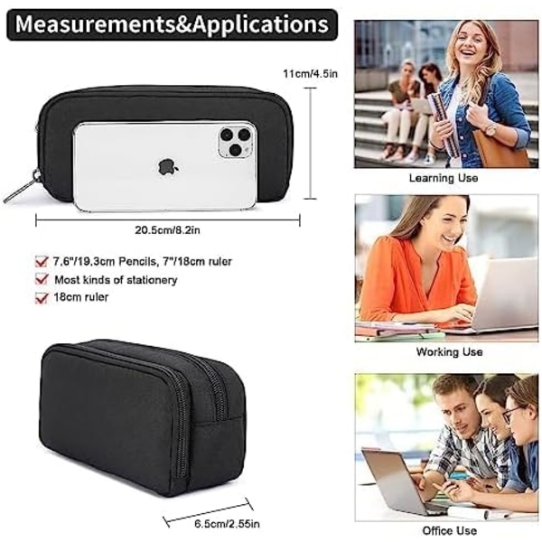 Pennal for elever jenter gutter stor kapasitet voksen penn maker pennal kontor arrangør enkel holdbar multifunksjonell Balck