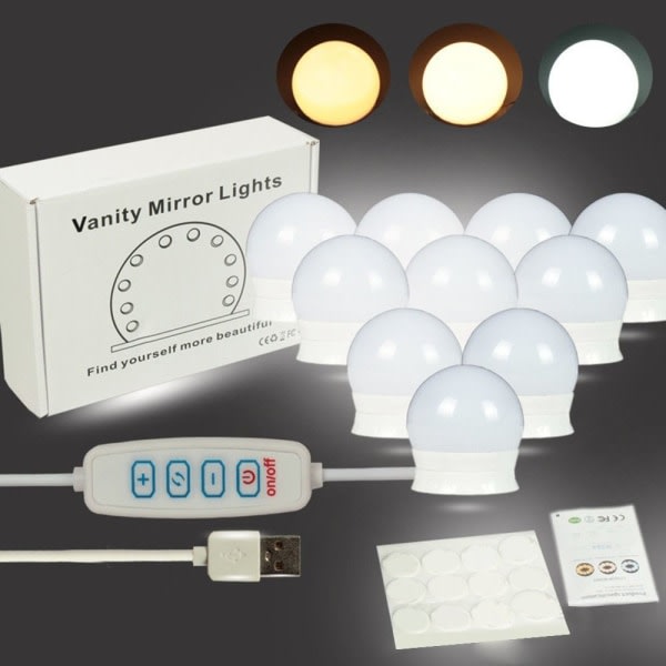 10 LED-lampor för sminkspegel Dimbar LED-vägglampa
