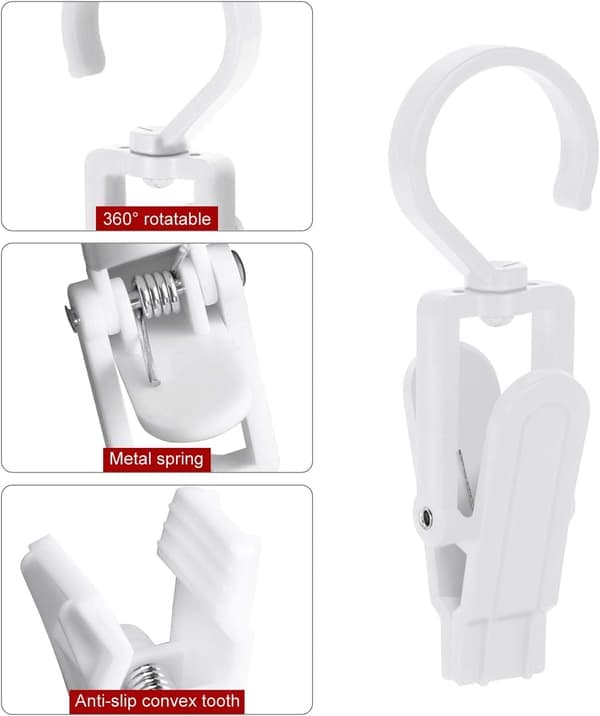 (Vit) 20 stycken klädklämmor, galgklämmor, plastklämmor, 360 grader
