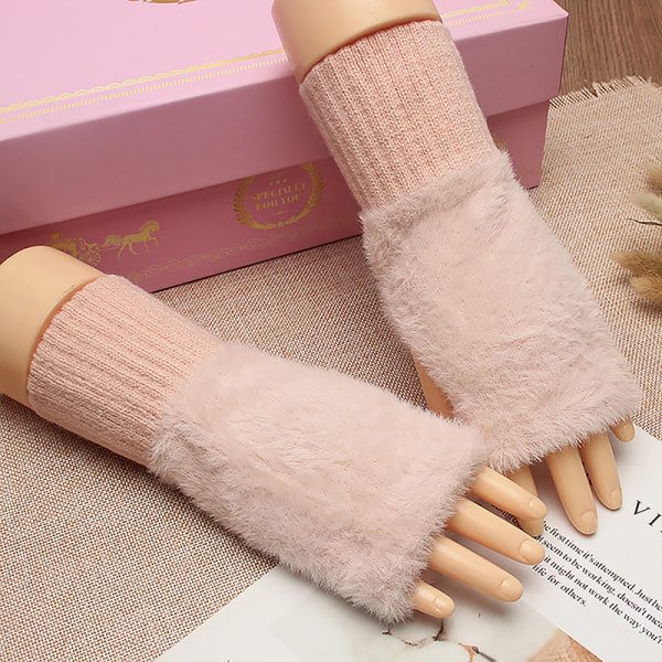Imitation Mink Plysch Fingervantar Kvinnor Mjuka Varma Luddiga H Rosa