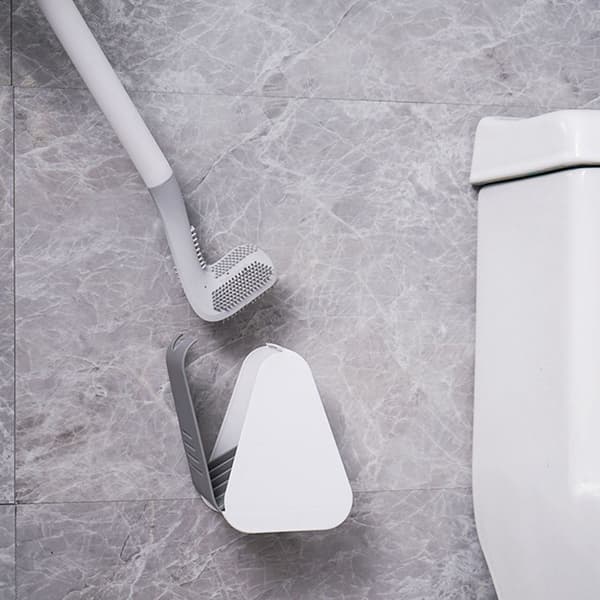 Golf-tyylinen WC-harja silikonilla, pitkä kahva ja seinäkiinnitteinen teline