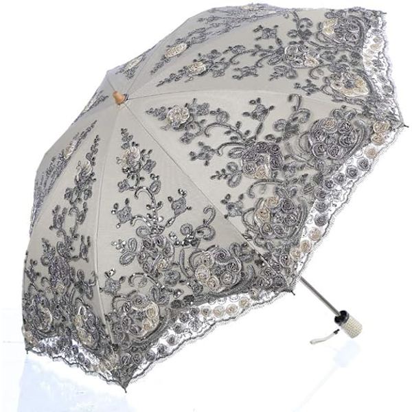 Sammenfoldelig UV-parasol Sne/Regn/Sol Paraply Broderi Bryllupsparaply