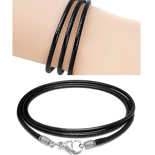 2mm Sort Læder Snøre Med Hummerlukning Til Halskæde Vedhæng Armbåndsstreng 45cm