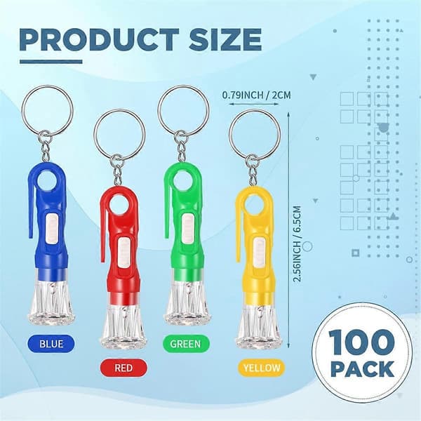 100 kpl Mini taskulamppu avaimenperä lapsille, lajitelma värejä, taskulamppu avaimenperät LED-avaimenperä