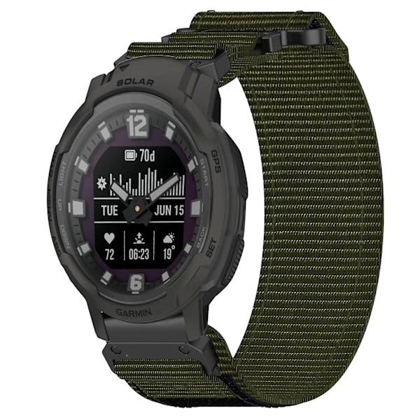 22 mm:n nyloninen ranneke Garmin Instinct Crossover Solar -kellolle Army Green