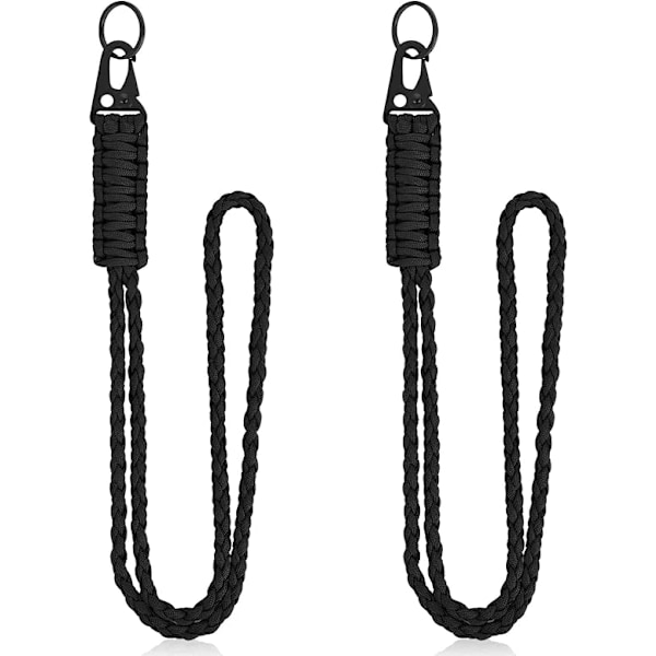 2 stk. Lanyard Heavy Duty Lanyard Nøkkelringstropp Tau Lanyard Parachute Nøkkelbånd for Utendørsaktiviteter (Svart)