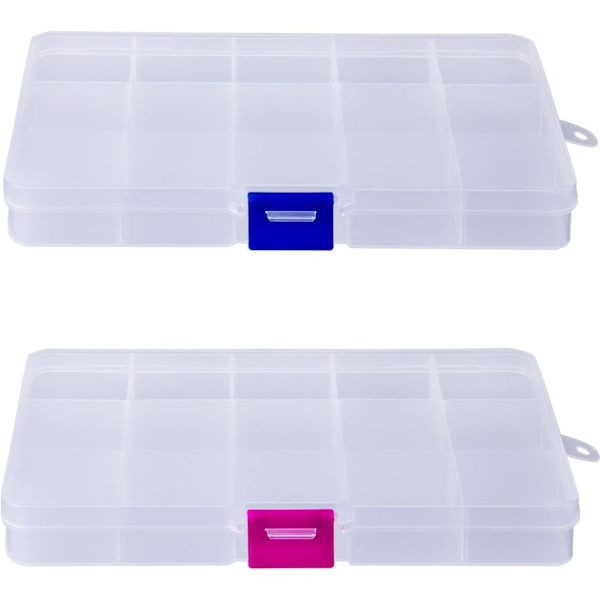 15-fack transparent smyckesförvaringslåda med justerbara avdelare för smycken, kosmetika, hantverk - 3-pack