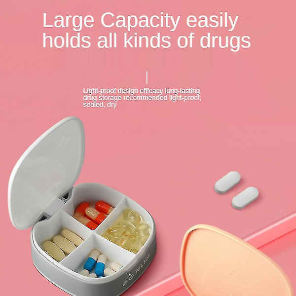Mini Firkantet Pilleæske Med 4 Rum Bærbar Lille Medicinopbevaring Til Etui Tablet Dispenser Vitaminer Organiser White
