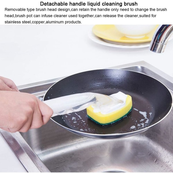 Dish Wand Svamp - Oppvasksvampskrubber med 1 oppvaskbørste og 7 erstatningssvamphoder, gjenbrukbare kjøkkenrengjøringssvamper, rengjøring