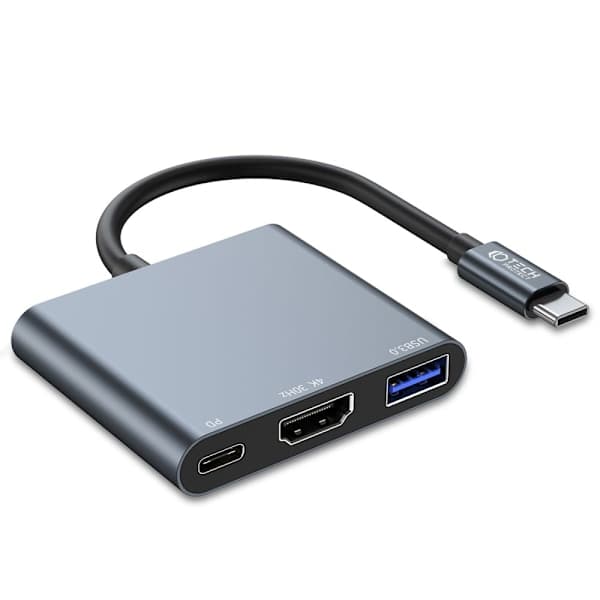 Tech-Protet 3-i-1 USB-C Hub USB-A / HDMI / USB-C Grå '-PO-' 50