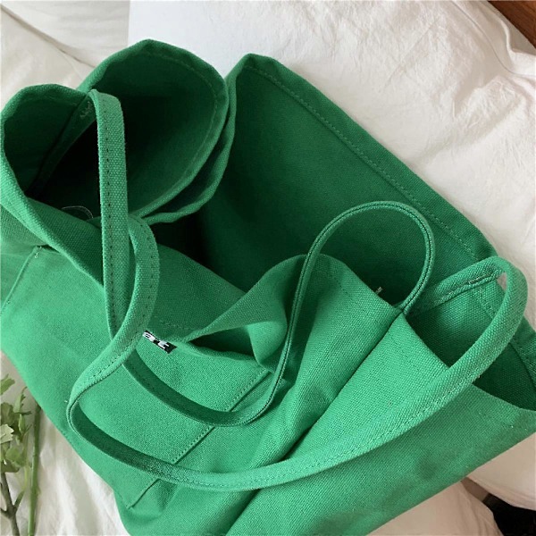 Grön Väska Mode Koreansk Damväska En Axel Stor Kapacitet Modetryck Shoppingväska Canvas Tote Väska