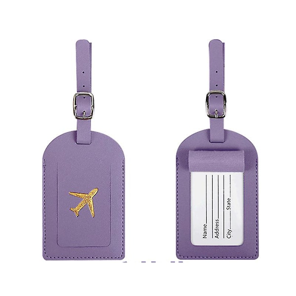 Miesten ja naisten PU-nahkainen söpö matkatavaramerkki, matkalaukun osoitetarra, matkatavaroiden merkinnät, nimilappu, osoitepidike, matkavaruste purple 1pcs
