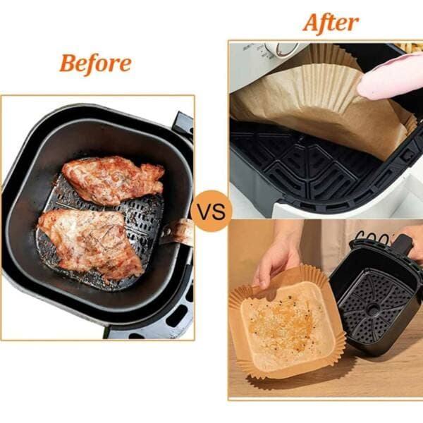 Fyrkantigt Airfryer-papper 100-pack - 17cm Engångspapper för Airfryer Brun