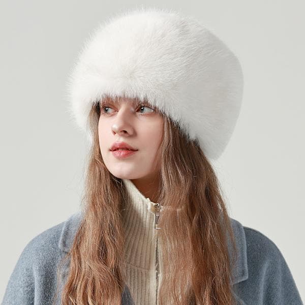 Dame imiteret pelshat til vinter med stræk Cossack russisk stil hvid varm hat white