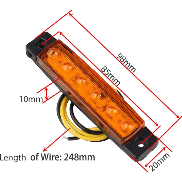 10-pack 12v 6 Smd LED-sidomarkeringsljus fram och bak för släpvagn, lastbil, husvagn, husbil, buss, båt, traktor, gul orange