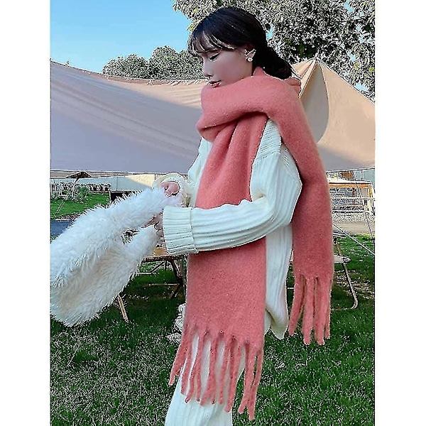 Stor Chunky Sjal Farverig Kashmir Følelse Oversized Sjal Tæppe Blød Stor Uld Shawl Tyk Vinter Varmt Kvinder Orange Pink