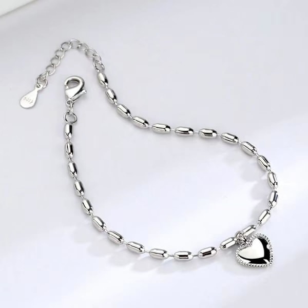 Justerbart Sterling Sølv Vennskapsarmbånd for Kvinner Blankt Perlehjerte Armbånd for Kvinner Jenter Bursdagsgave
