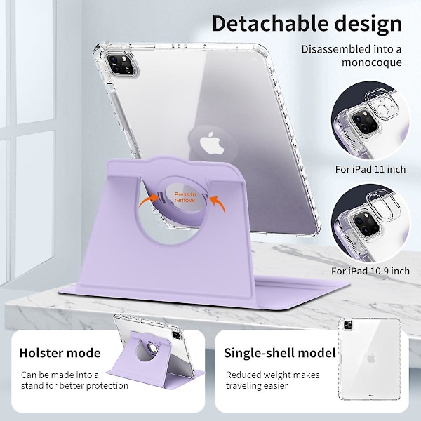 Etui med Stativ til iPad Pro 13 (2024) - Læder + Klar Akryl Aftageligt Tablet Cover - Lilla Purple iPad Pro 13 (2024)