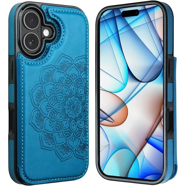 Fodral för iPhone 17 Pro Max med korthållare, blommiga magnetknappar skyddande plånboksfodral för kvinnor för iPhone 17 Pro Max blue iPhone 17 Pro Max