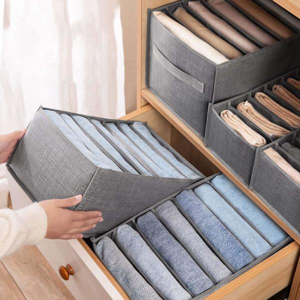 6 stk. Skuffeskuffer til jeans, bukser, T-shirt opbevaringsbokse arrangør skab garderobe skuffer Orga