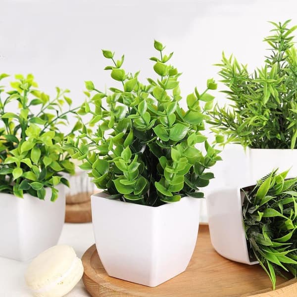 Kunstige planter sæt - 4-pak små kunstige planter med potter, dekorative planter til hjem og kontor
