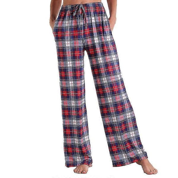 Dam Pyjamasbyxor Stretch Loungebyxor Rutiga Pyjamasunderdelar L Red1
