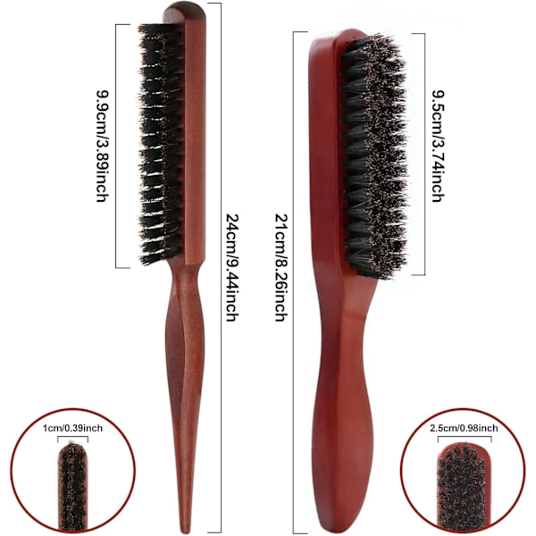 2 st Boar Hair Brush, Boar Hair Brush, Frisörsalongskam, Mjuk Naturborste, Stor och Liten