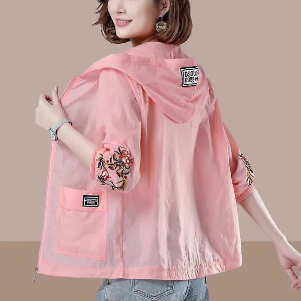 Sommar Solskyddande UV-Andningsbara Solskyddskläder Kvinnor Lös Tunn Kort Kappa pink 4XL