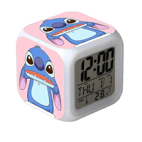 Stitch Disney Anime Väckarklocka Växande Led Färgförändrande Digital Ljus Pvc Söta Seriefigurer Lilo&stitch Leksaker för Barn Födelsedagspresent 21