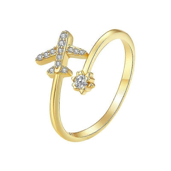 bamoer Äkta 925 Sterling Silver Flygplan Öppna Fingerringar för Kvinnor Klar CZ Justerbara Ringar Fina Smycken Bijoux SCR623 Gold