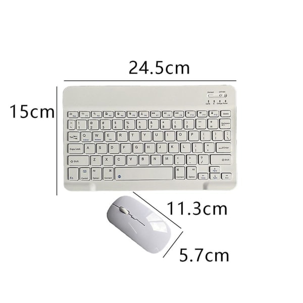 Ladattava Bluetooth-näppäimistö ja hiiri -yhdistelmä, ultraohut kannettava kompakti langaton hiirisetti Android Windows -tabletille, puhelimelle, iPadille, iOS:lle, valkoinen White