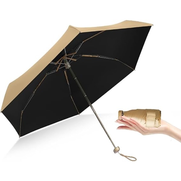 Kompakt lille regn- og solparaply vindafvisende stærk til kvinder håndtaske størrelse, 6 ribber mini rejse lommeparaply